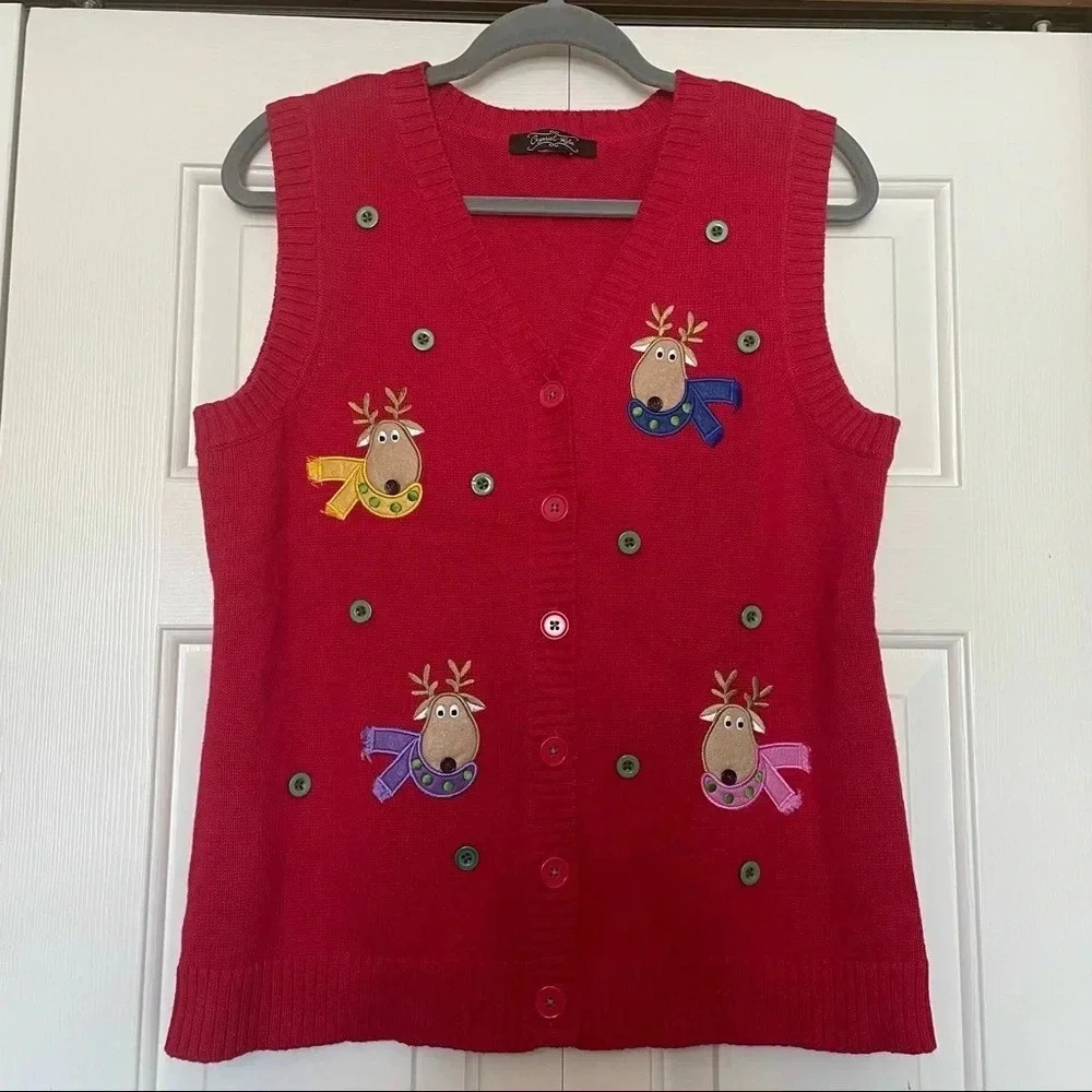 Vintage Reindeer Embroidered Sweater Vest
